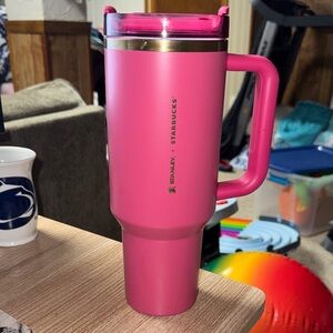 Limited Edition Starbucks Stanley Pink and Gold Tumbler with Handle